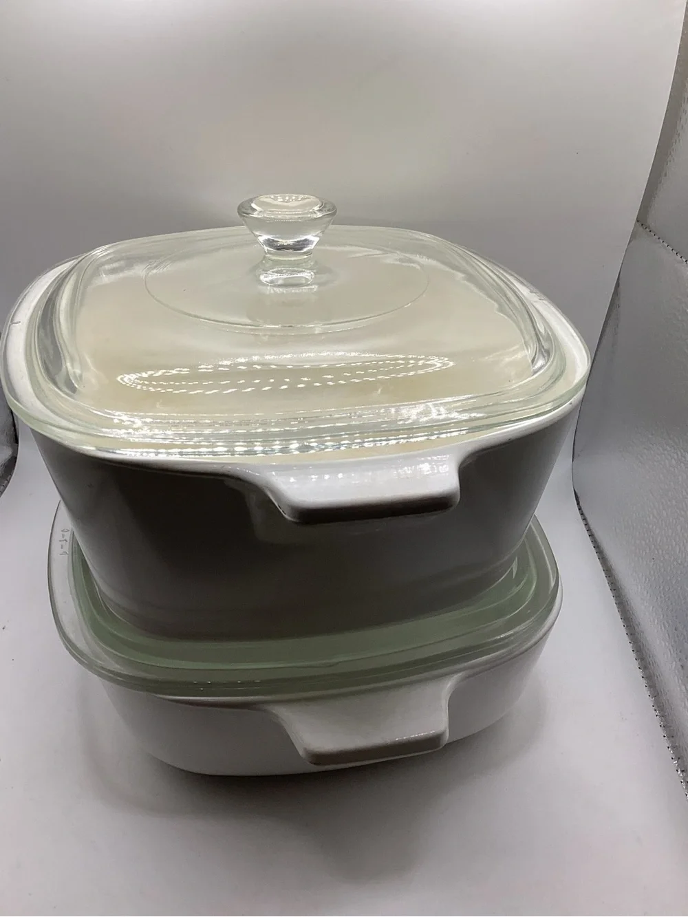 Corningware White Glass Casserole Set with Blue Cornflower Motif 1 qt & 1 3/4 qt